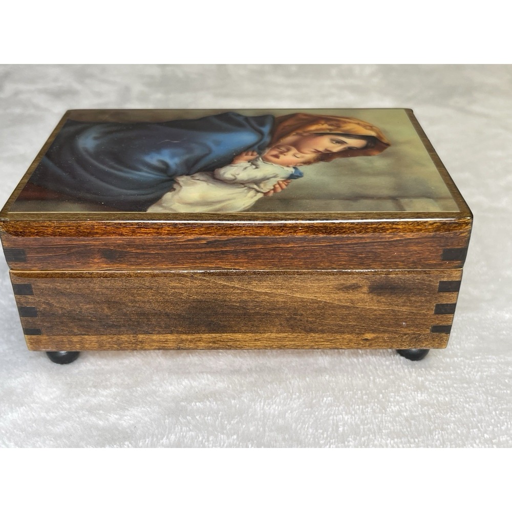 RARE Vintage Reuge "Maddonnina" Ava Maria Wooden Music Box Virgina Mary Jesus